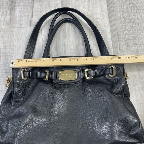 Michael Kors Tote Handbag Hamilton Women Black Pebbled Leather Gold Hardware - Picture 13 of 15